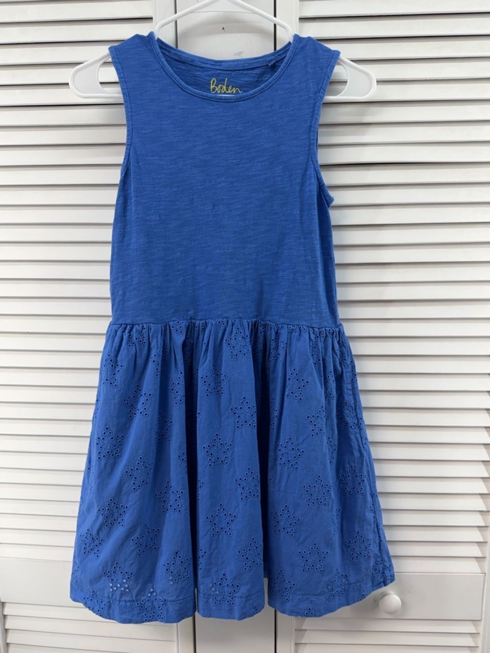 Mini Boden girls size 11-12 Blue Star Eyelet Skater Dress for Kids